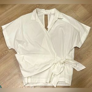 Lush White Tie Waist Collared Shirt